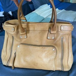 Longchamp Paris satchel-style handbag in tan leather